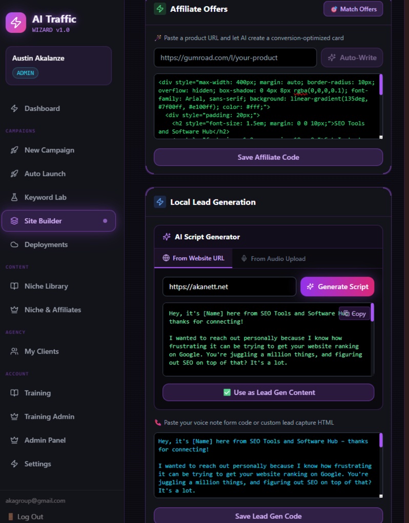 AI Script Generator in Site Builder